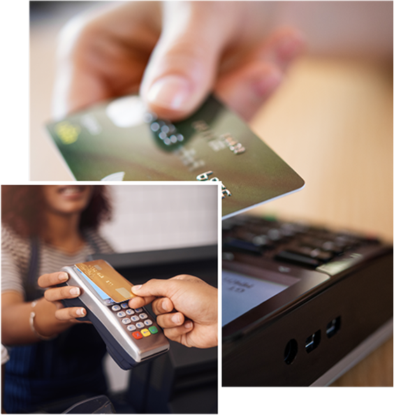 Processing credit cards at checkout.